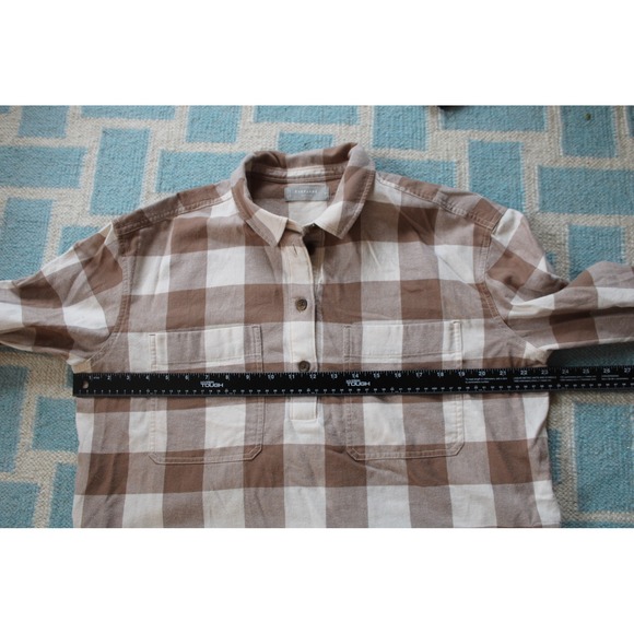 Everlane M Brown White Buffalo Check Organic Cotton Flannel Button Popover Shirt - Picture 7 of 10